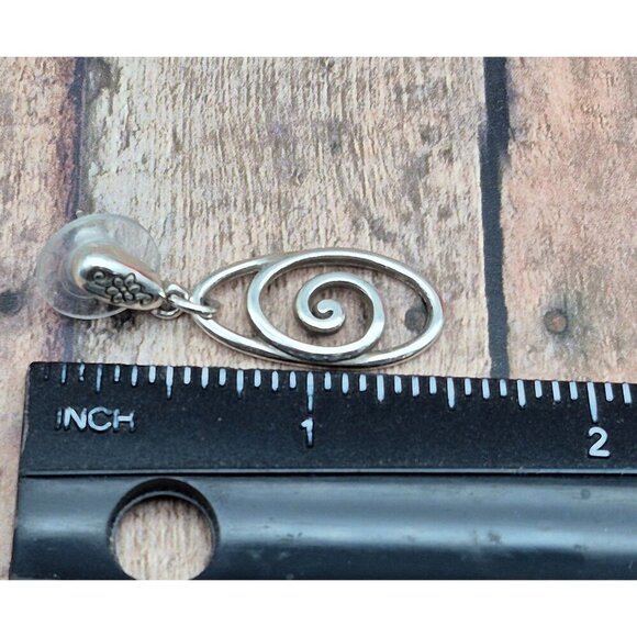 Lot of 3 Silver Tone Pierced Dangle Drop Earrings Hoops Swirl Navy Blue Centers - Picture 8 of 10